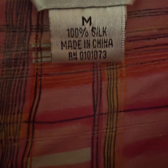 Vintage SLB hot pink plaid 100% silk button down - Picture 5 of 8